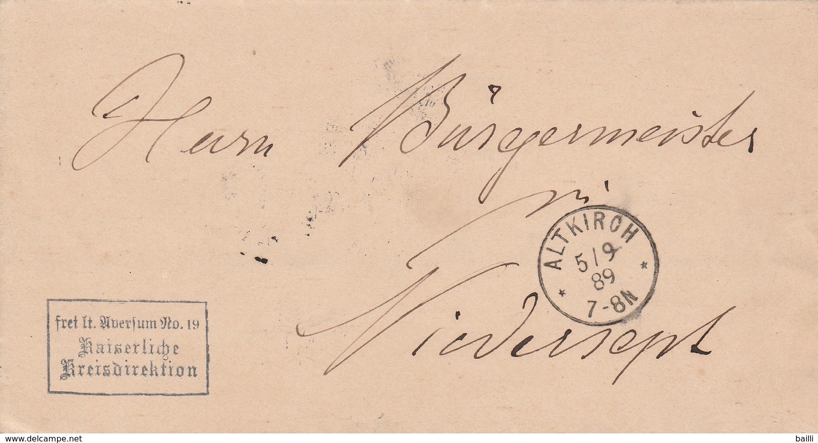 France Alsace Lettre De Service Altkirch 1889 - Sonstige & Ohne Zuordnung