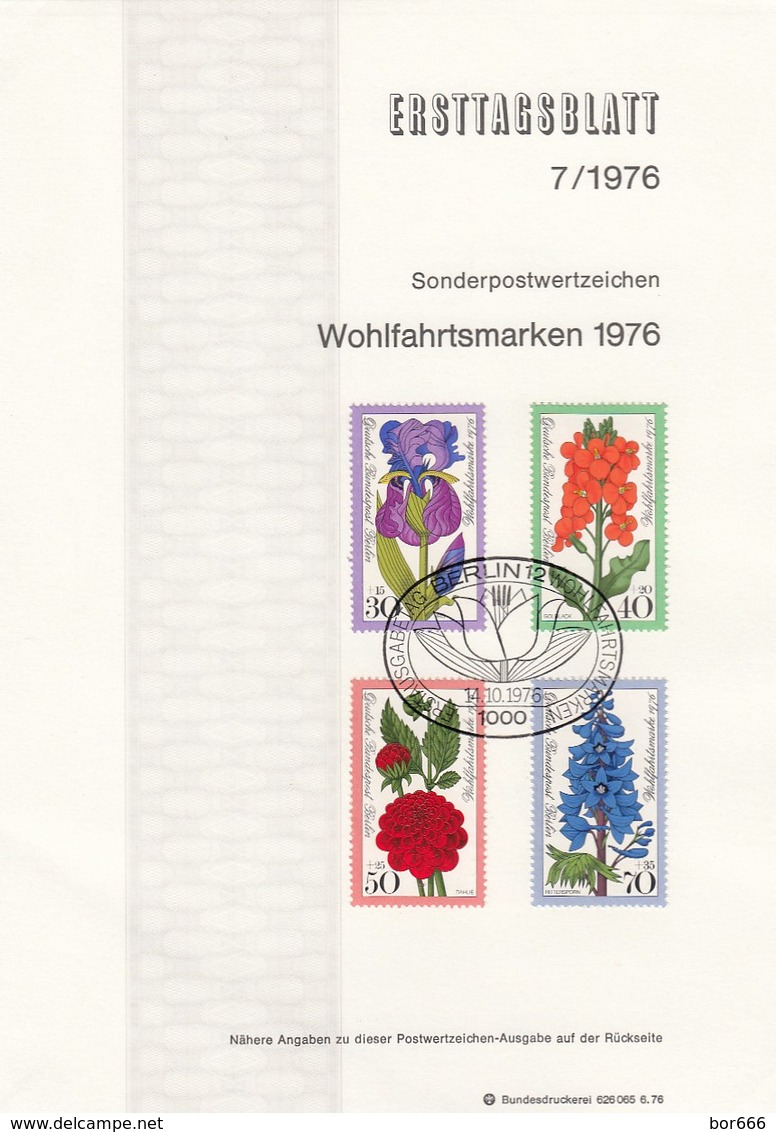 GOOD BERLIN ETB 1976 - FLOWERS - 1st Day – FDC (sheets)