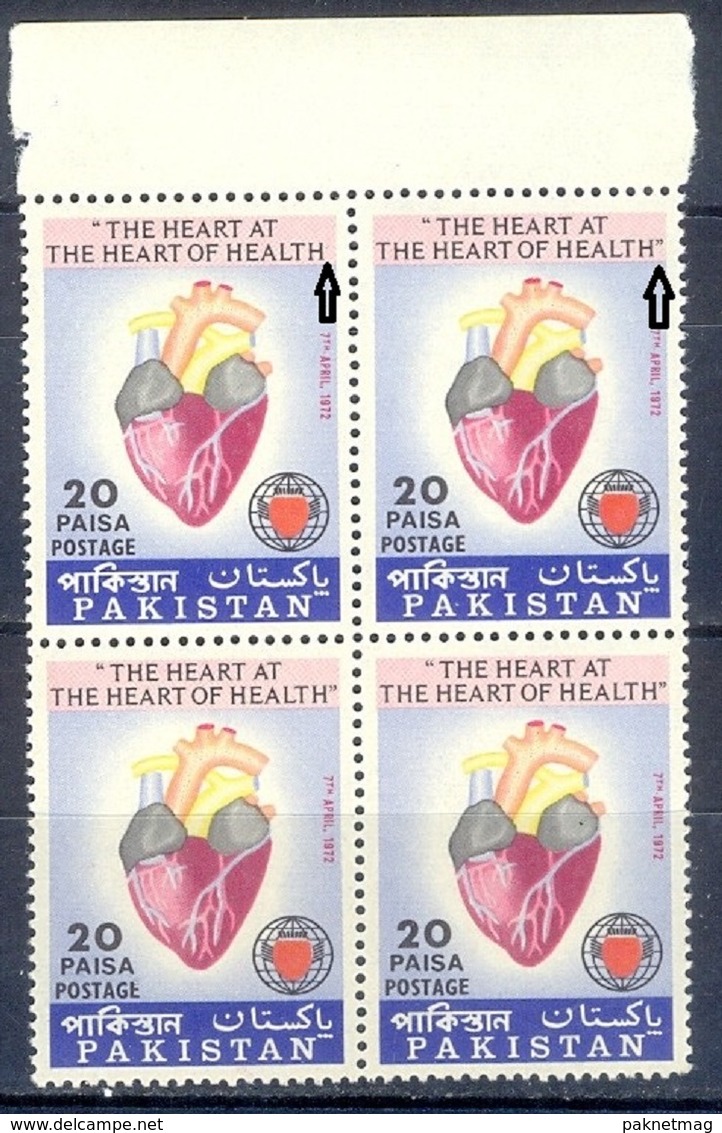 E182- Pakistan 1972 World Health Day. Human Heart. Coma Missing. - Pakistan