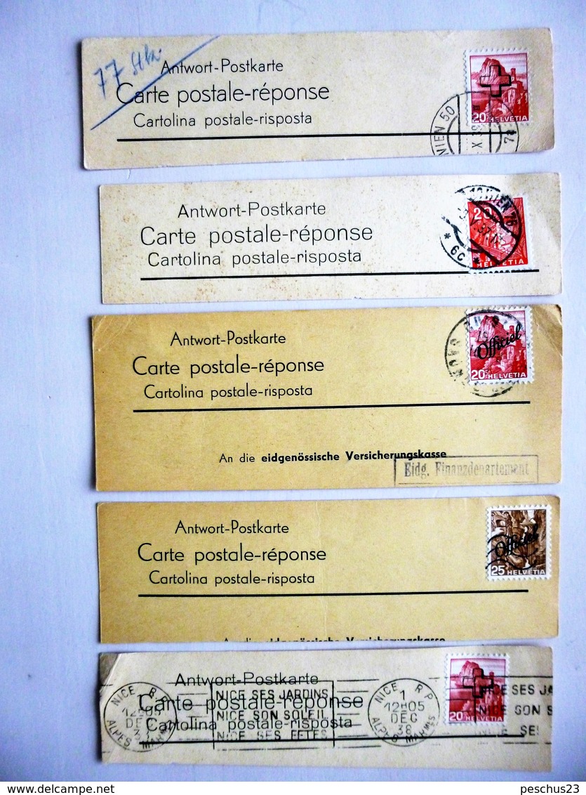 SUISSE / SCHWEIZ / SWITZERLAND // 1937-48, Lot: 5 CP Réponse (fragments), Avec Timbres De Service - Dienstzegels