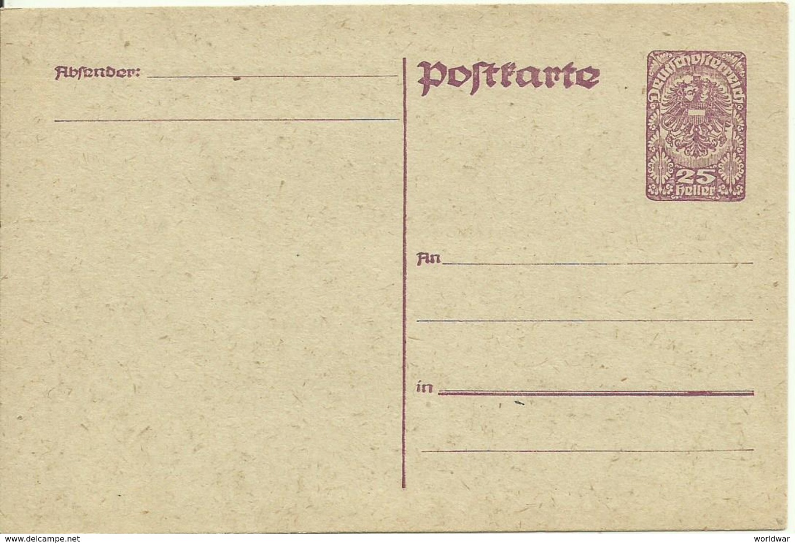 1919  Postkarte 25 Heller - Andere & Zonder Classificatie