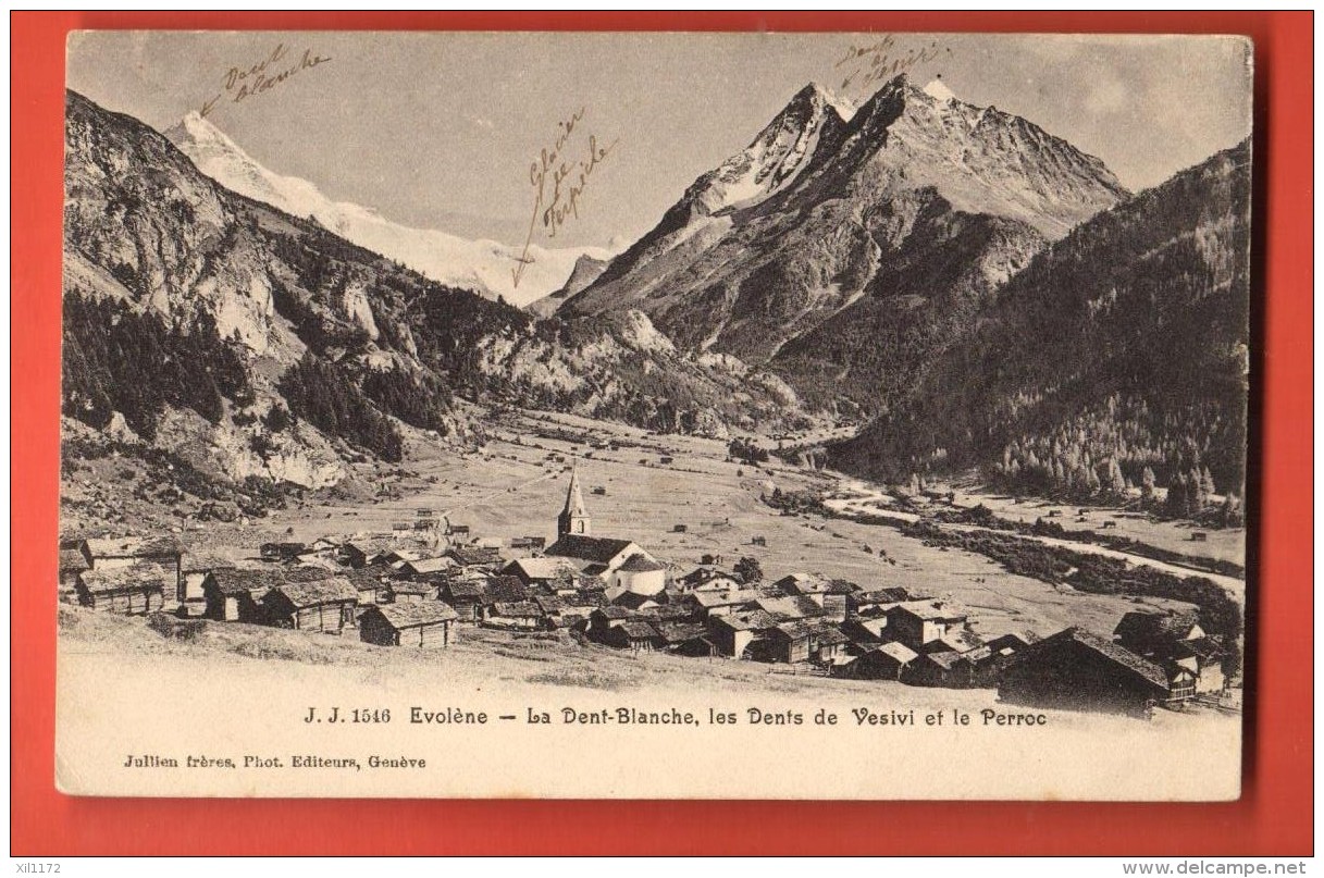 DA01-15 Val D'Hérens, Evolène.  La Dent Blanche, Les  Veisivi Et Le Perroc. Circulé Vers La France En 1908, Jullien 1546 - Evolène