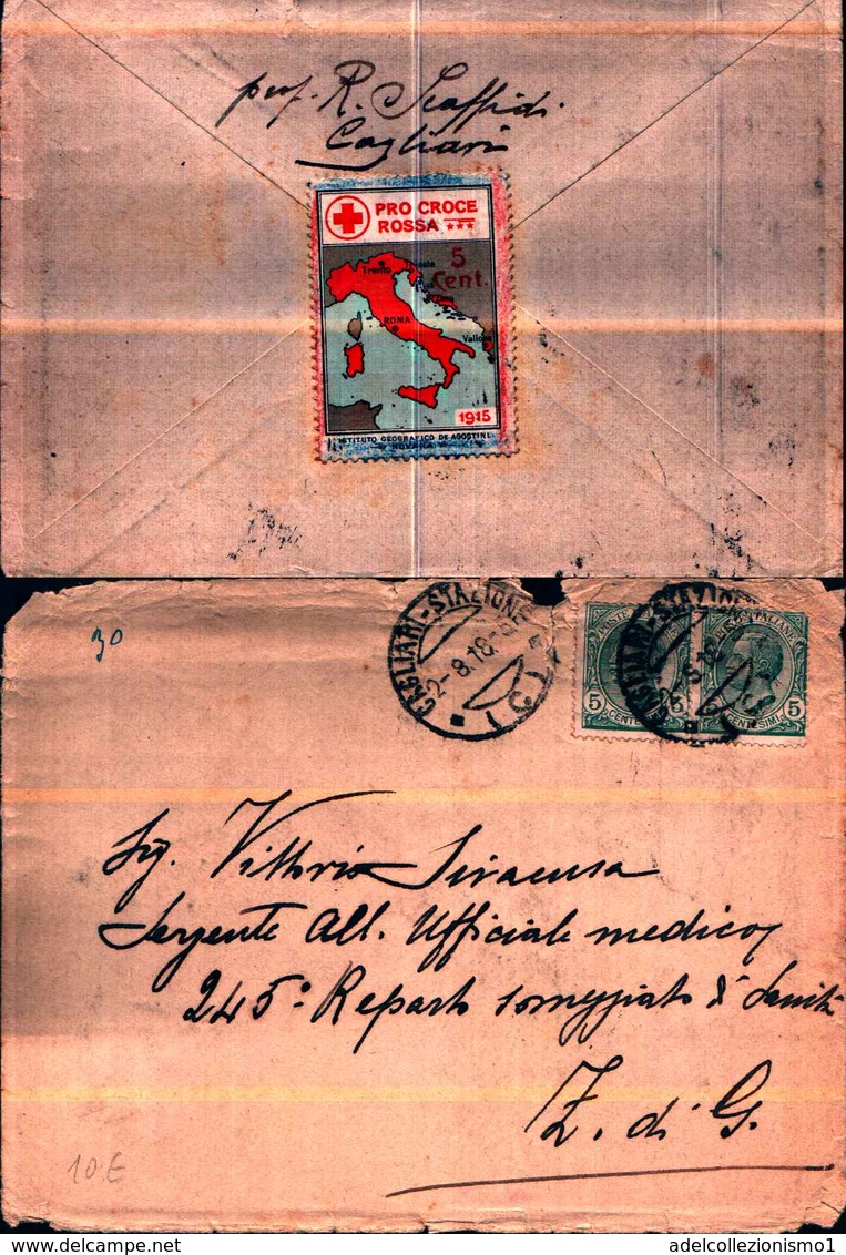 87919) Lettera Con 2x5c. Leoni Da Cagliari Il -2-8-1918 Chiudi Lettera Della Croce Rossa - Storia Postale