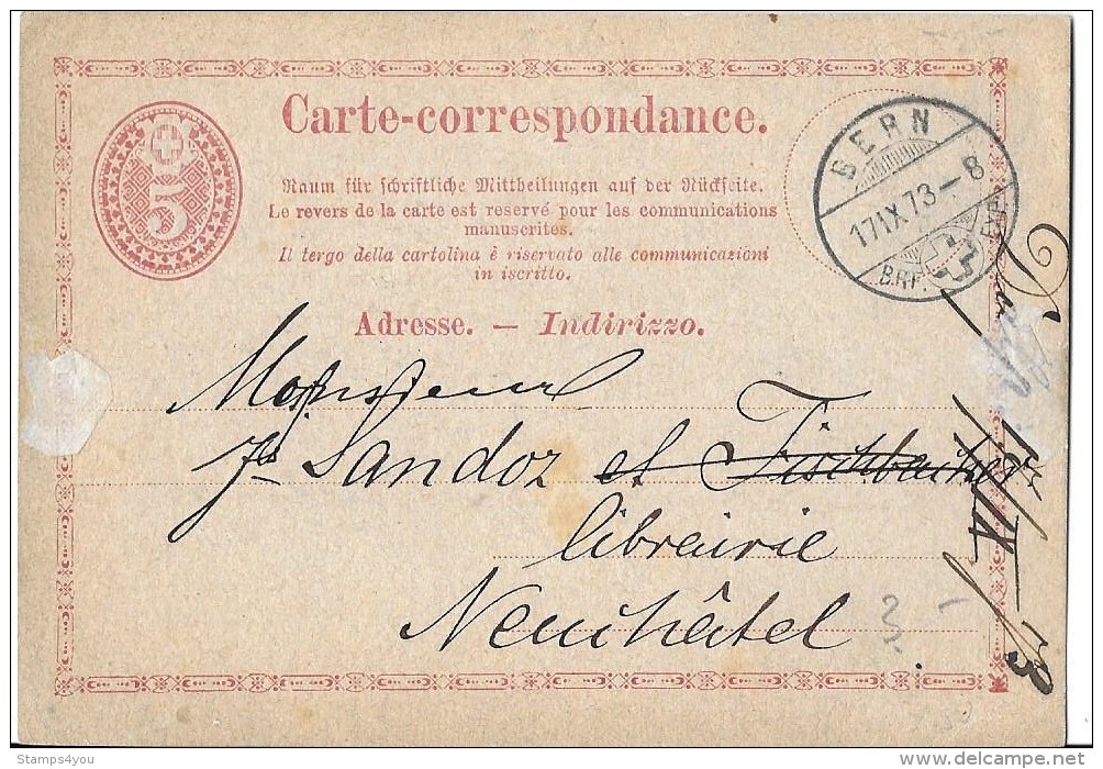 10 - 30 - Entier Postal Avec Cachets à Date De Bern 1873 - Ganzsachen