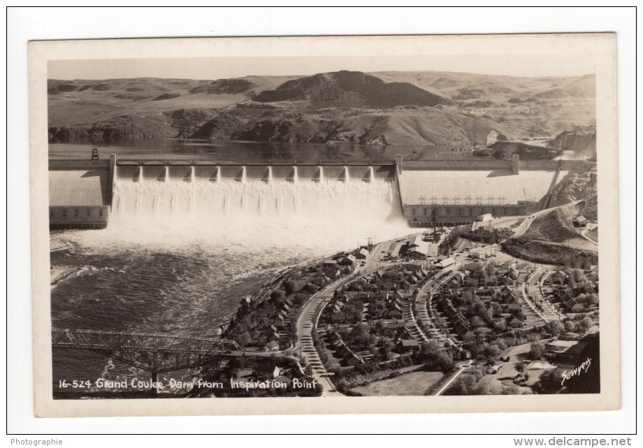 Washington Grand Coulee Dam Barrage Ancienne Carte Photo Sawyers 1940's - Autres & Non Classés