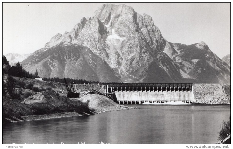 Wyoming Moran Jackson Lake Dam Barrage Lac Ancienne Carte Photo 1940 - Autres & Non Classés