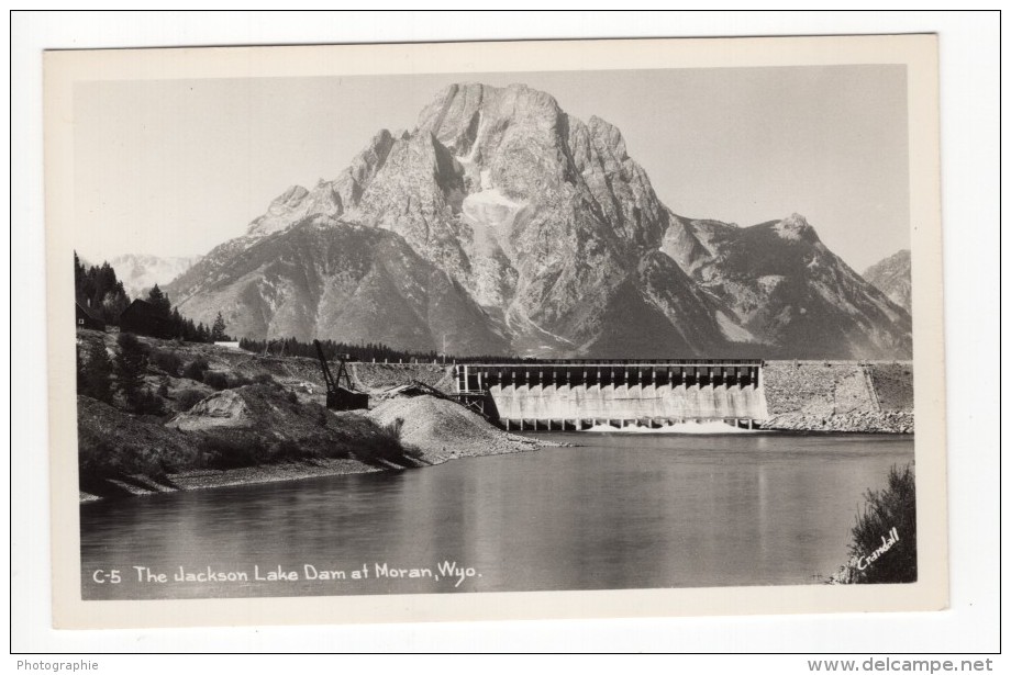 Wyoming Moran Jackson Lake Dam Barrage Lac Ancienne Carte Photo 1940 - Autres & Non Classés