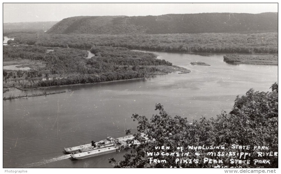 Iowa Wisconsin Wyalusing Pikes Peak State Park Riviere Bateau Ancienne Carte Photo 1940 - Autres & Non Classés