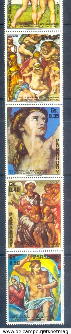 F57- Paraguay 1975. Art Painting Nudes. 500th Anniversary Of The Birth Of Michelangello Buonaroti. Complete One Strip. - Nudes