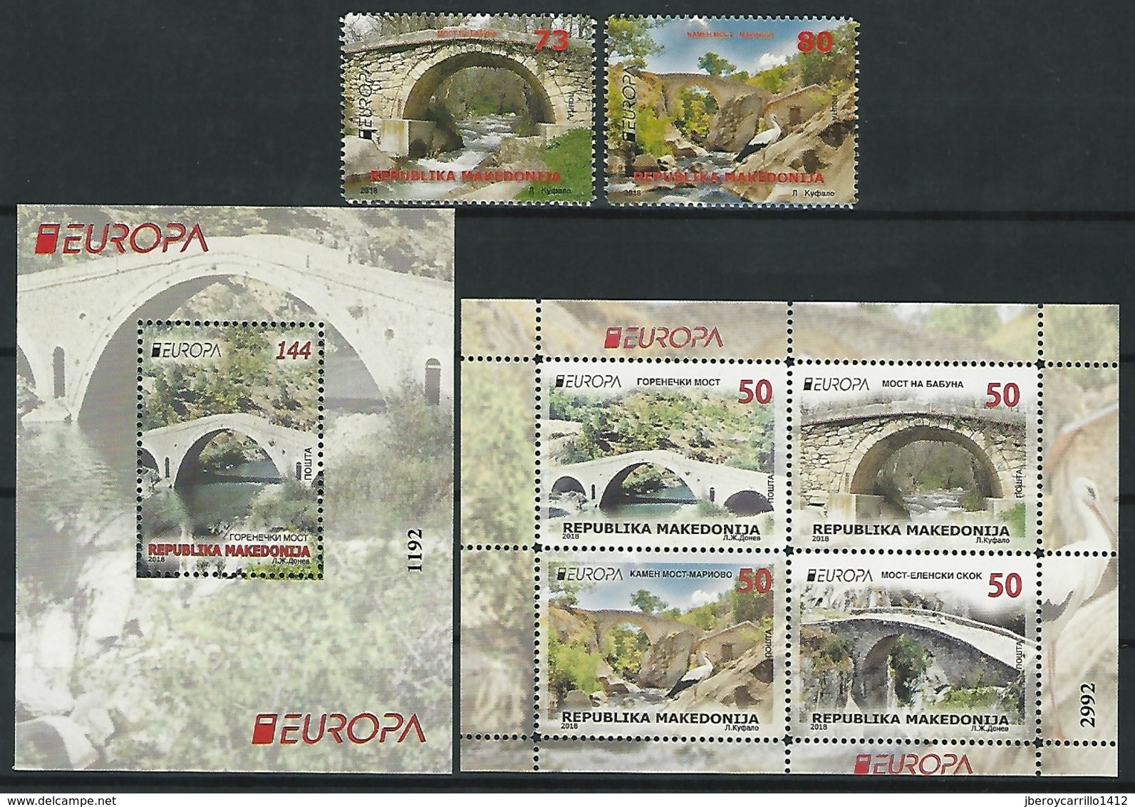 MACEDONIA/ MAKEDONIA/ MAKEDONIEN -EUROPA 2018 - "PUENTES.- BRIDGES - BRÜCKEN - PONTS".  SERIE + BF + HOJITA CARNET - 2018