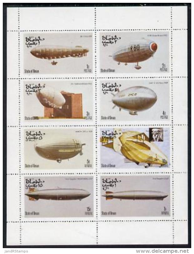 5047 (Aviation) Oman 1977 Airships Perf Set Of 8 Values (1b To 1R) Unmounted Mint - Airships