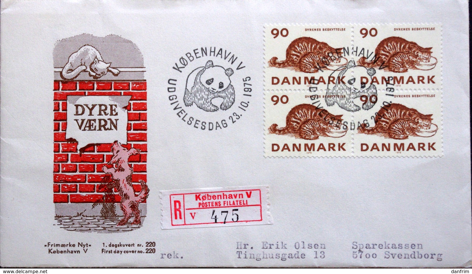 Denmark FDC Cover 1975 MiNr 606 WWF Panda Issue Animal Protection Cat Chat Katze Cachet ( Lot 3693 ) - FDC