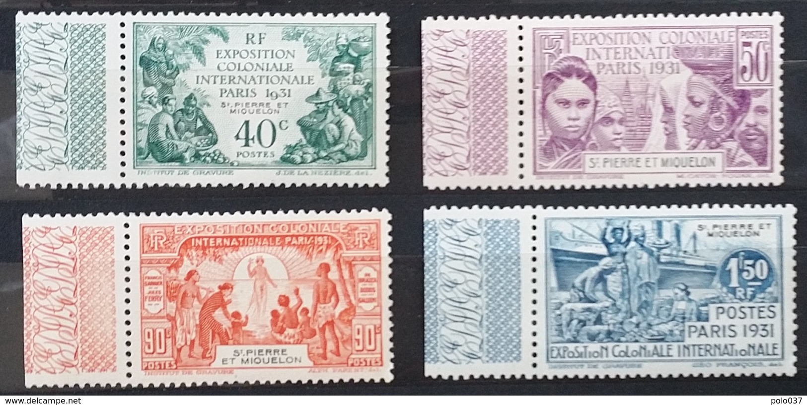 TIM 24 SAINT PIERRE ET MIQUELON Exposition Coloniale De PARIS 1931 Série De 4 Timbres NEUFS ** ++  Avec Bord De Feuille - 1931 Exposition Coloniale De Paris