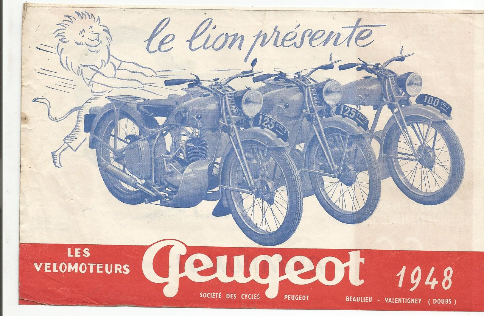 Cn  Doc : Peugeot Cycles Motos   Les Velomoteurs Peugeot D 55 : 1948 2 Feuilles - Motos