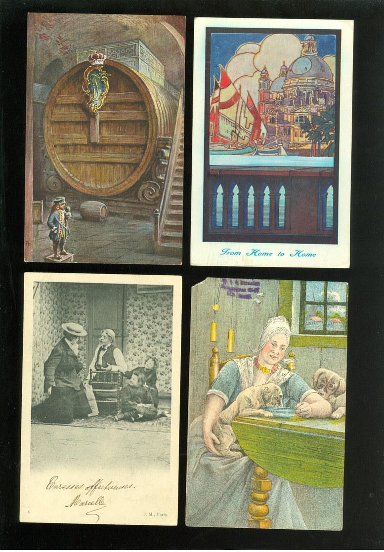 Beau lot de 60 cartes postales de fantaisie   Mooi lot 60 postkaarten van fantasie -  60 scans