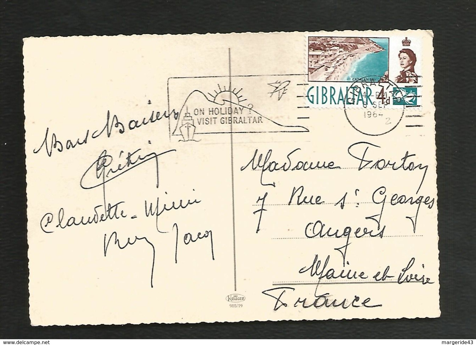 GIBRALTAR CARTE POUR LA FRANCE 1964 - Gibilterra