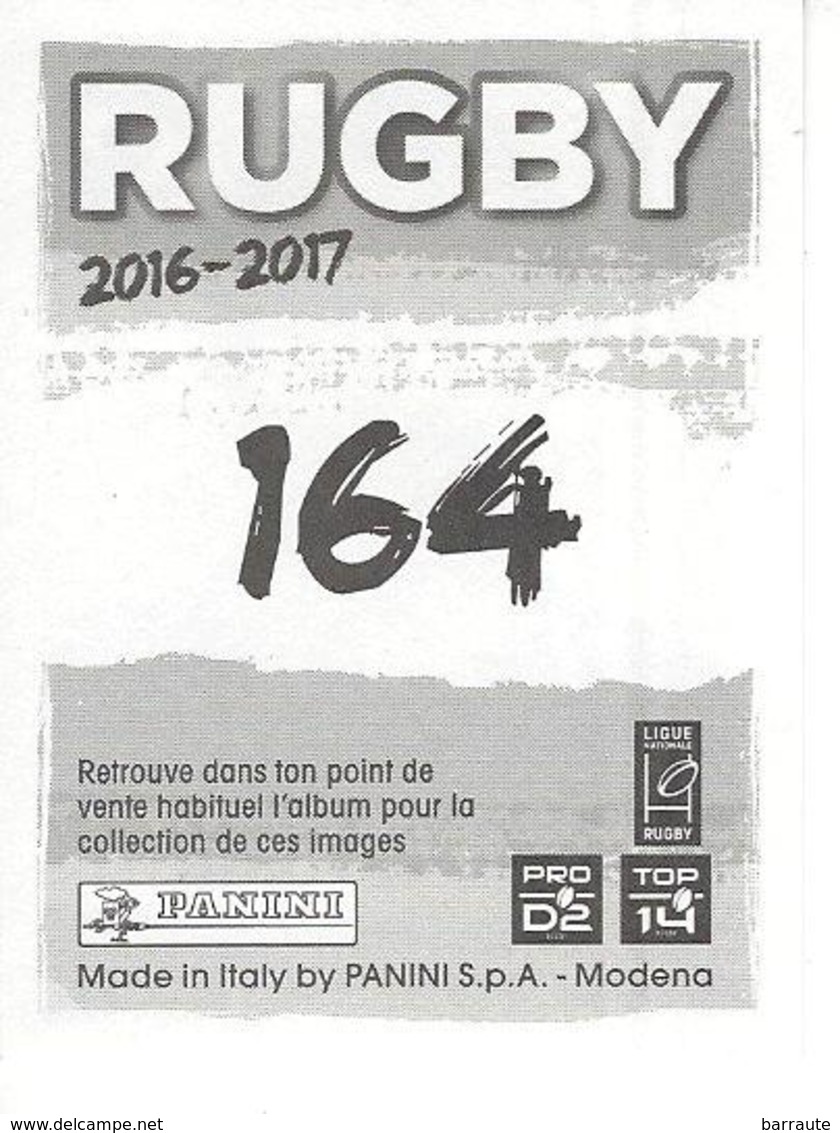 Panini Rugby 2016-2017 N° 164 BISMARK DU PLESSIS De MONTPELLIER - Edition Française