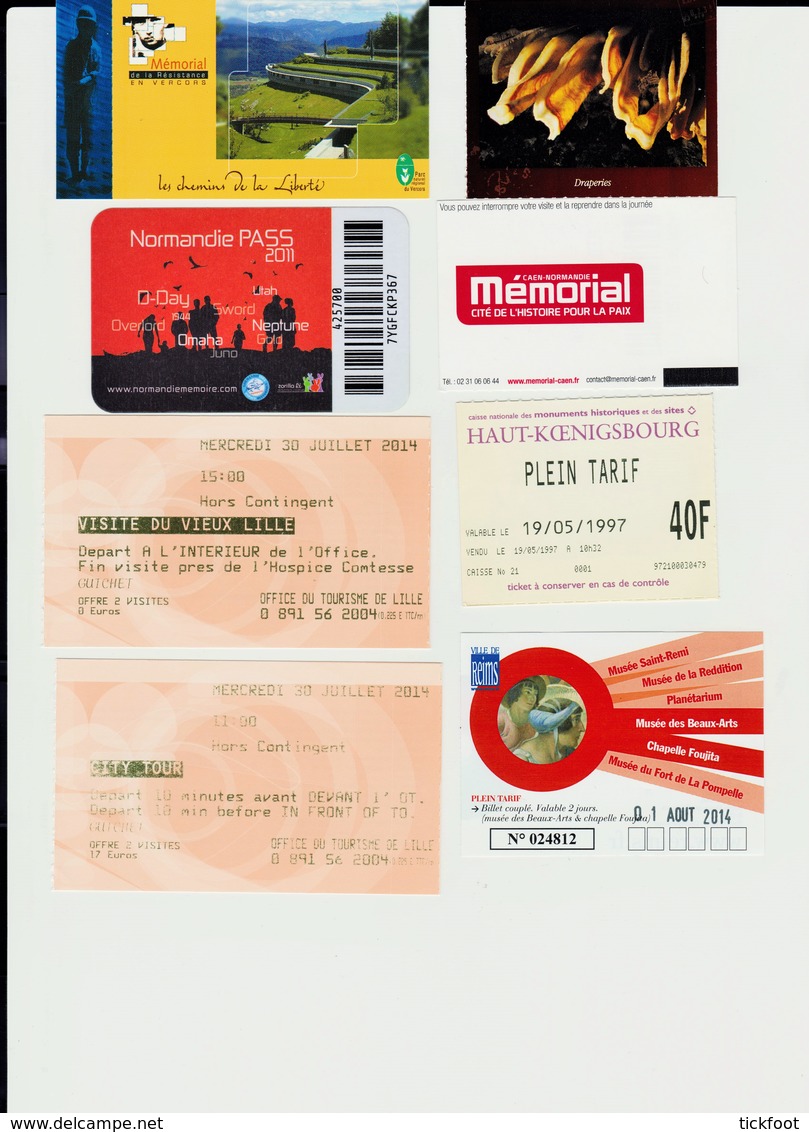 Lot 8 Tickets Hétéroclites Entrées Musées, Expos Sites Reims, Lille, Débarquement Normandie, Padirac, Resistance Vercors - Tickets - Vouchers