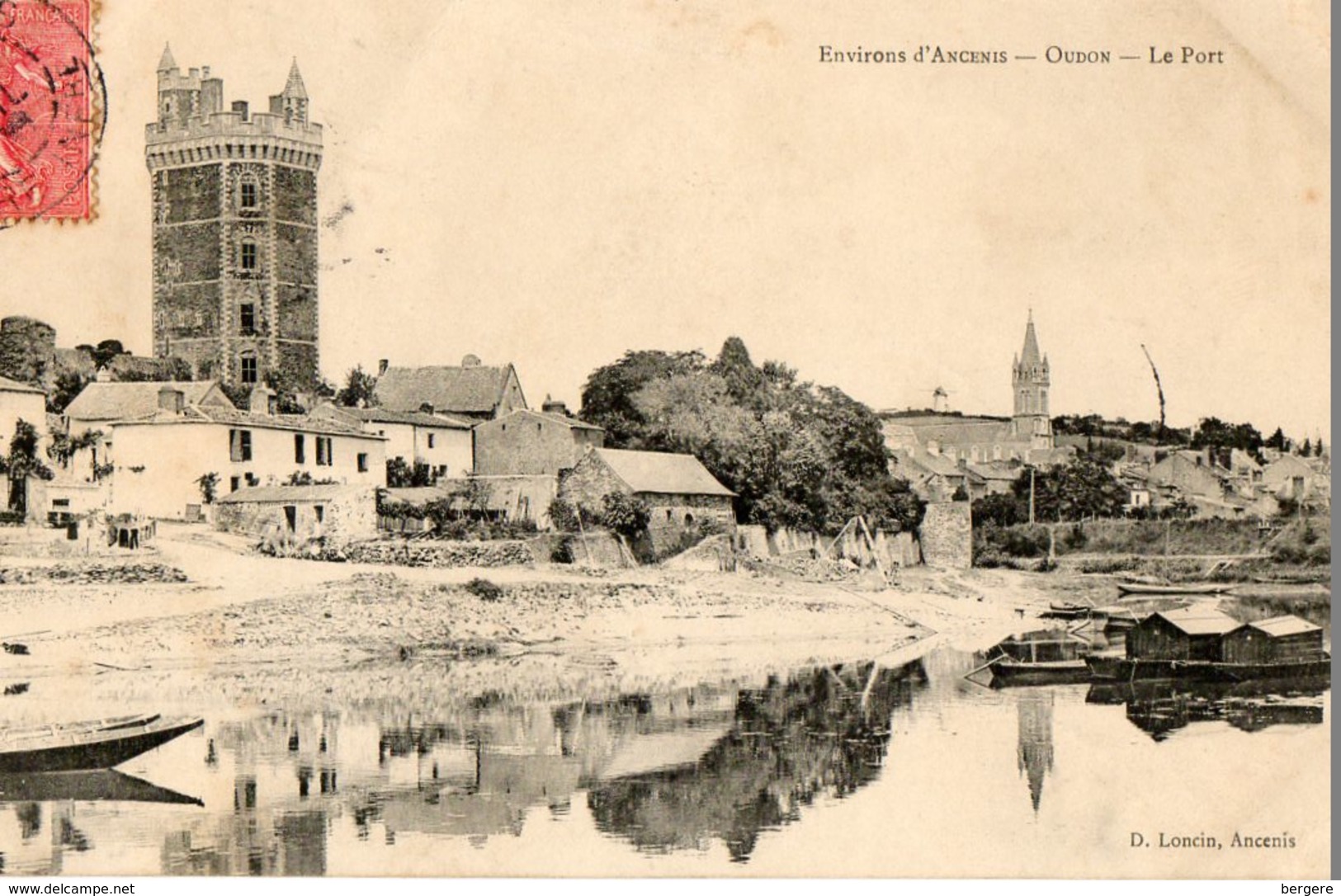44. CPA. OUDON, Près Ancenis, Le Port, La Tour, église. - Oudon