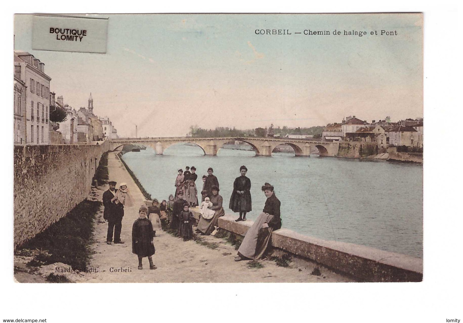 91 Corbeil Chemin De Halage Et Pont Cpa Animée Colorisée Carte Couleur Edit Mardelet à Corbeil - Corbeil Essonnes