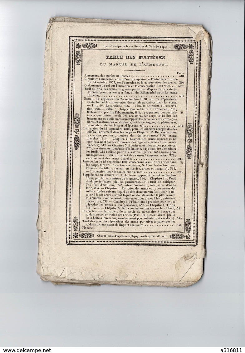 MANUEL DE L ARMEMENT DES GARDES NATIONALES OCTOBRE 1833  Numero 10 Chez Dupont - Altri & Non Classificati