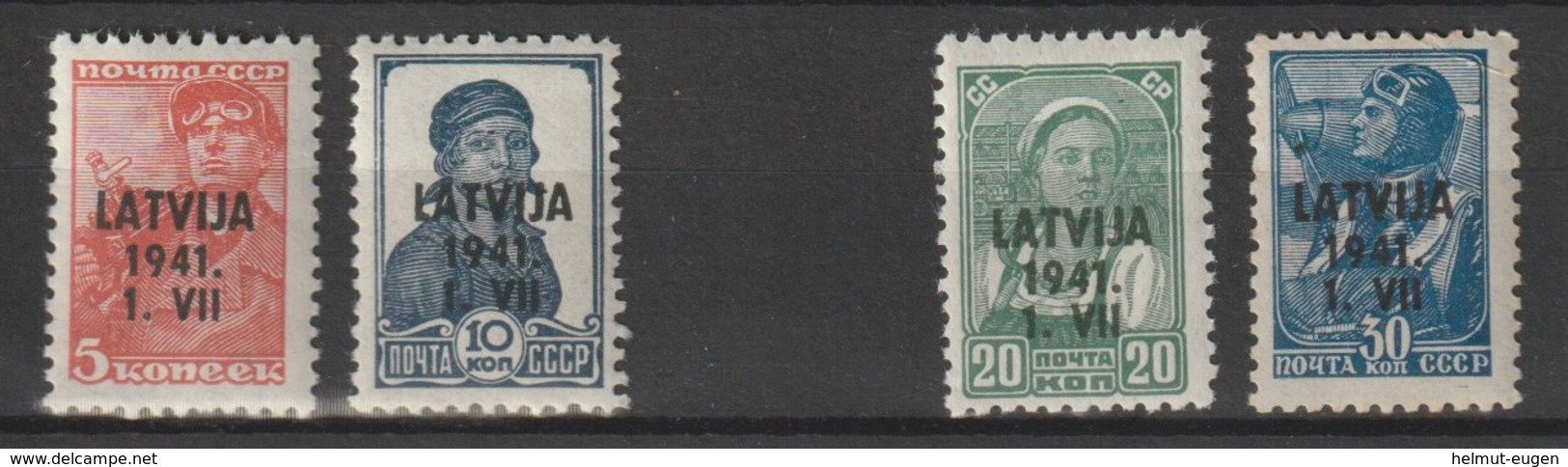 Lettland / Freimarken: Marken Aus Der Sowjetunion / MiNr: 1, 2, 4, 5 - Besetzungen 1938-45