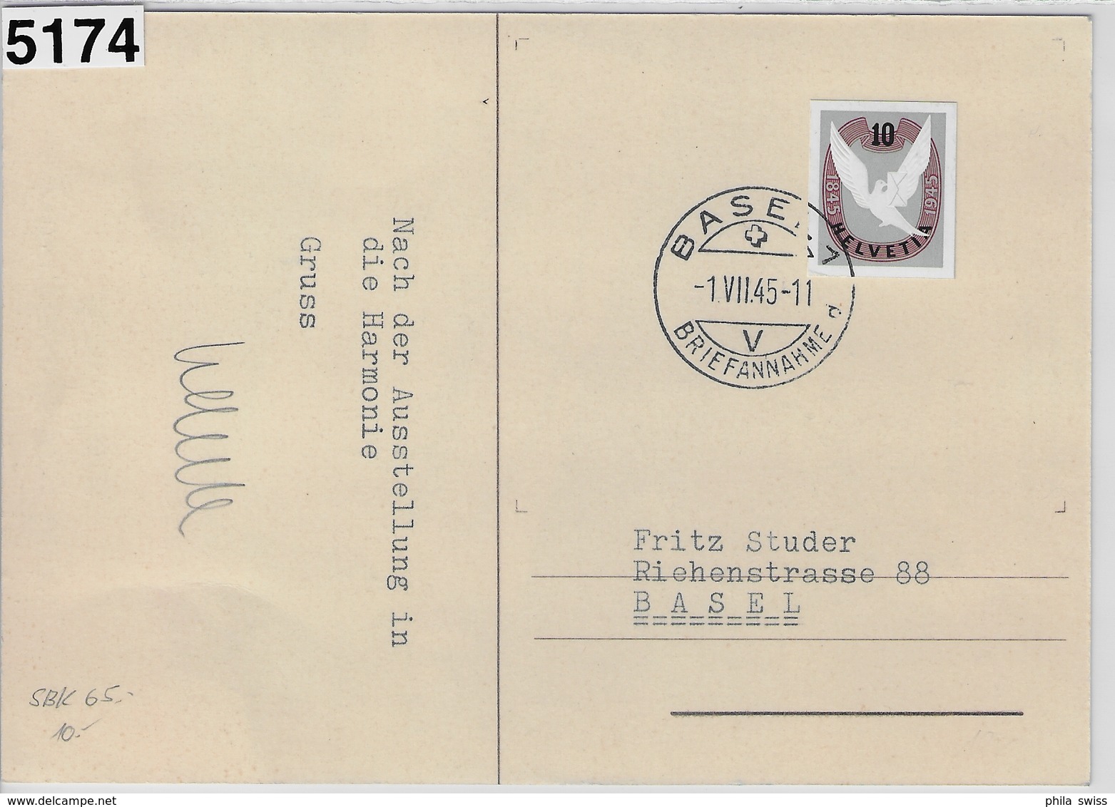1945 Basler Taube Block W22/446 Basel 1.VII.45 - Blocks & Kleinbögen