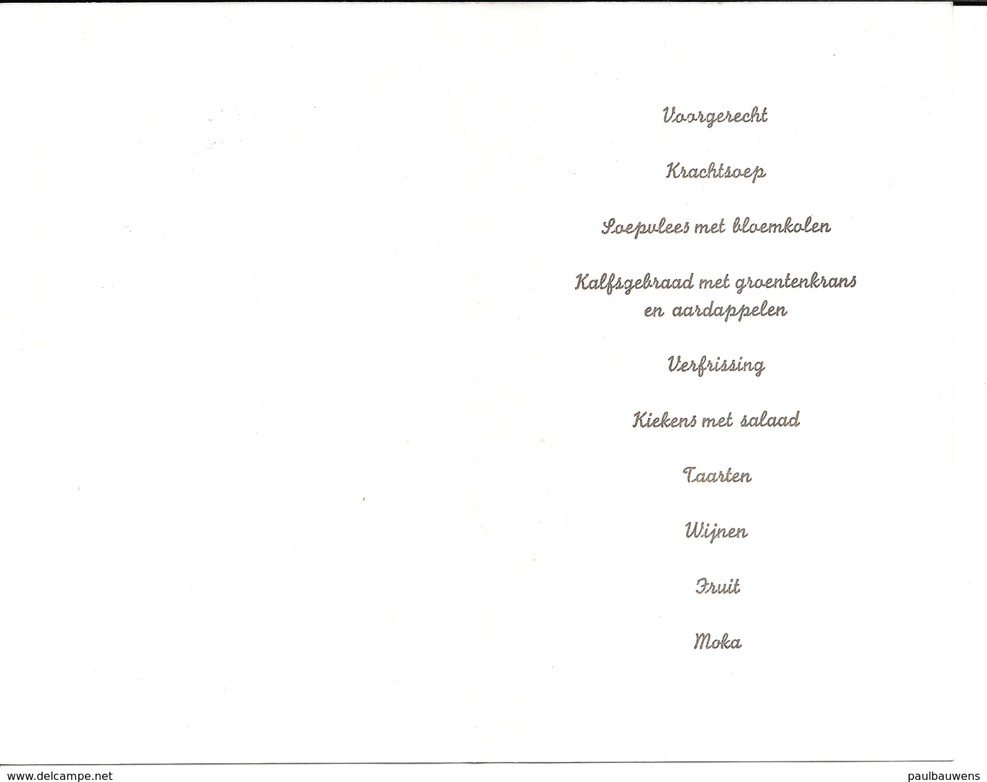 Menu Voor Huwelijk 14 Juli 1948 Prosperpolder Beveren Met Goudkleurig Schrift - Menus