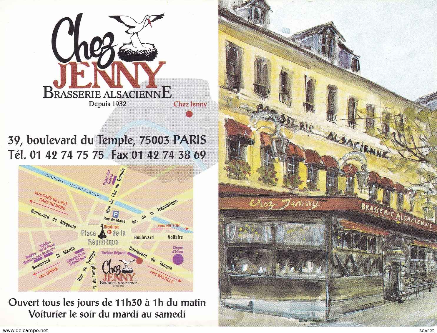 PARIS. - Chez JENNY BRASSERIE ALSACIENNE 39, Bd Du Temple - Restaurants