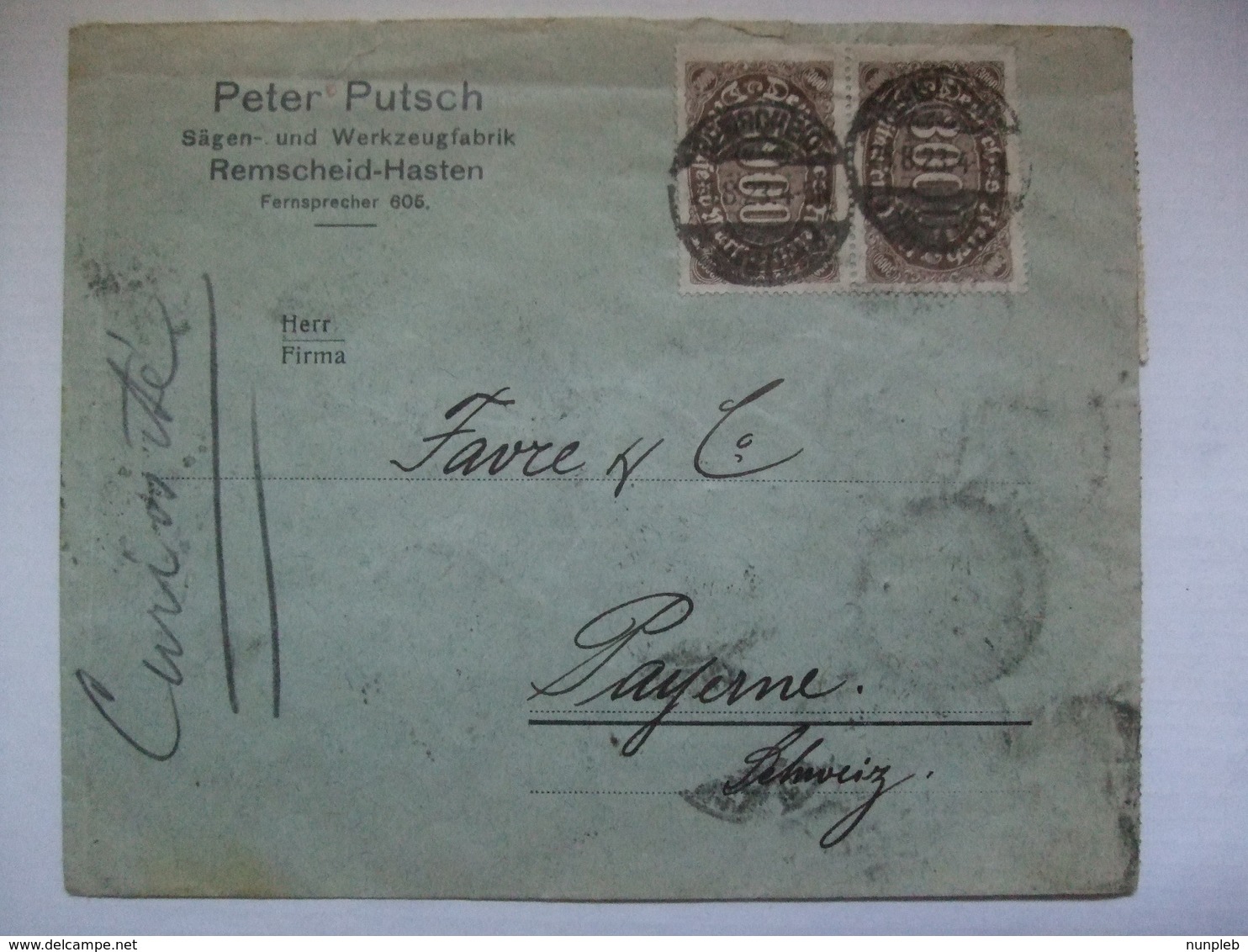 GERMANY -  August 1923 Inflation Cover  - Remscheid To Bayonne Switzerland -  60000 DM Rate - Multi-stamped Both Sides - Lettres & Documents