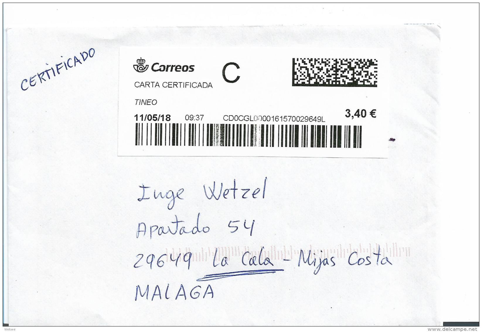 Ep361 /  SPANIEN - Einschreiben Tineo Nach Mijas 11.5.18 - Briefe U. Dokumente