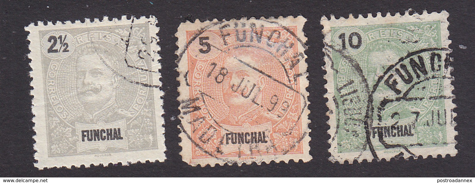 Funchal, Scott #13-15, Used, King Carlos, Issued 1897 - Funchal