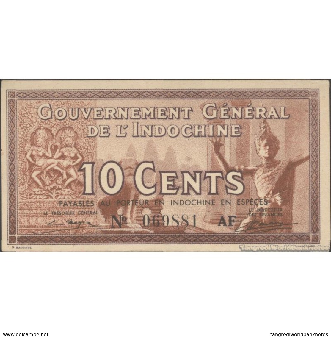 TWN - FRENCH INDO-CHINA 85d - 10 Cents 1939 Serial # Format 123456XX - Various Suffixes AU/UNC - Indocina