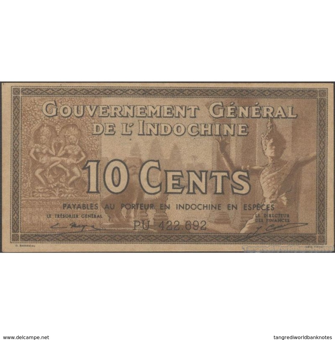 TWN - FRENCH INDO-CHINA 85e - 10 Cents 1939 Serial # Format XX123.456 - Various Suffixes AU/UNC - Indochine