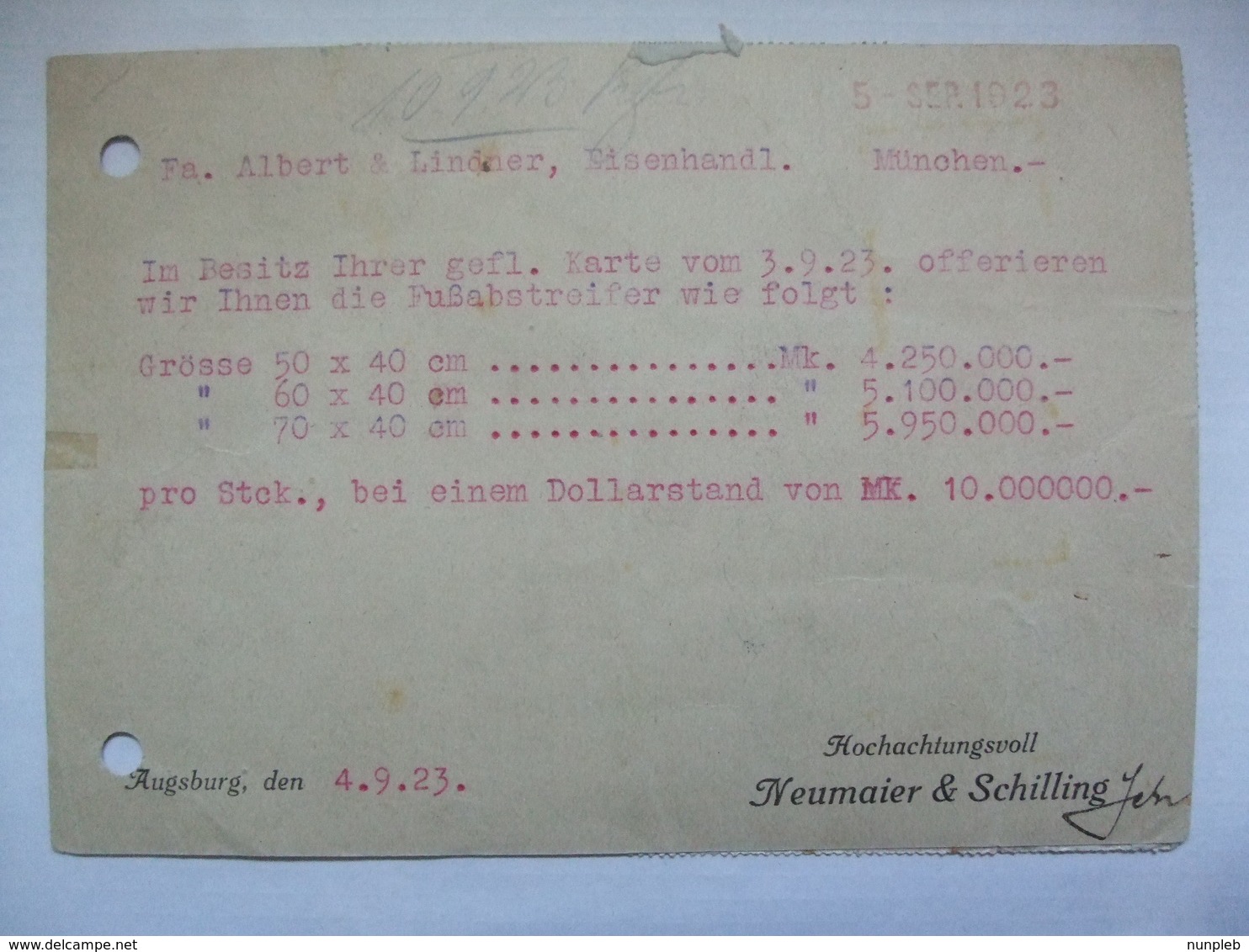 GERMANY - 1923 Inflation Card  - Eisendhandl To Munchen - 30000 DM Rate - Covers & Documents