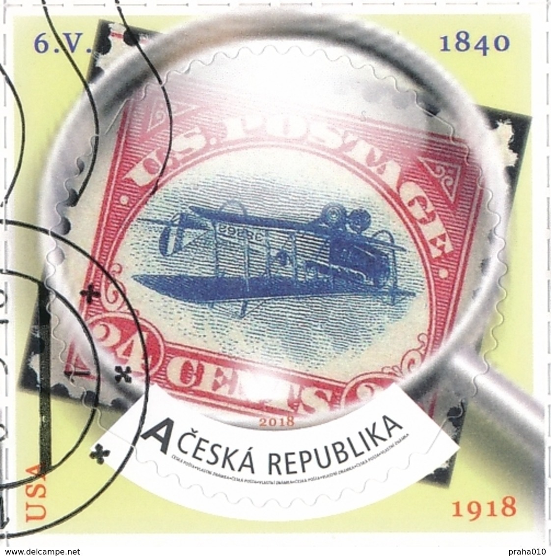 Czech Rep. / My Own Stamps (2018) 0794 (o): The World Of Philately - Postage Stamps Printing Errors: USA (1918) - Oblitérés