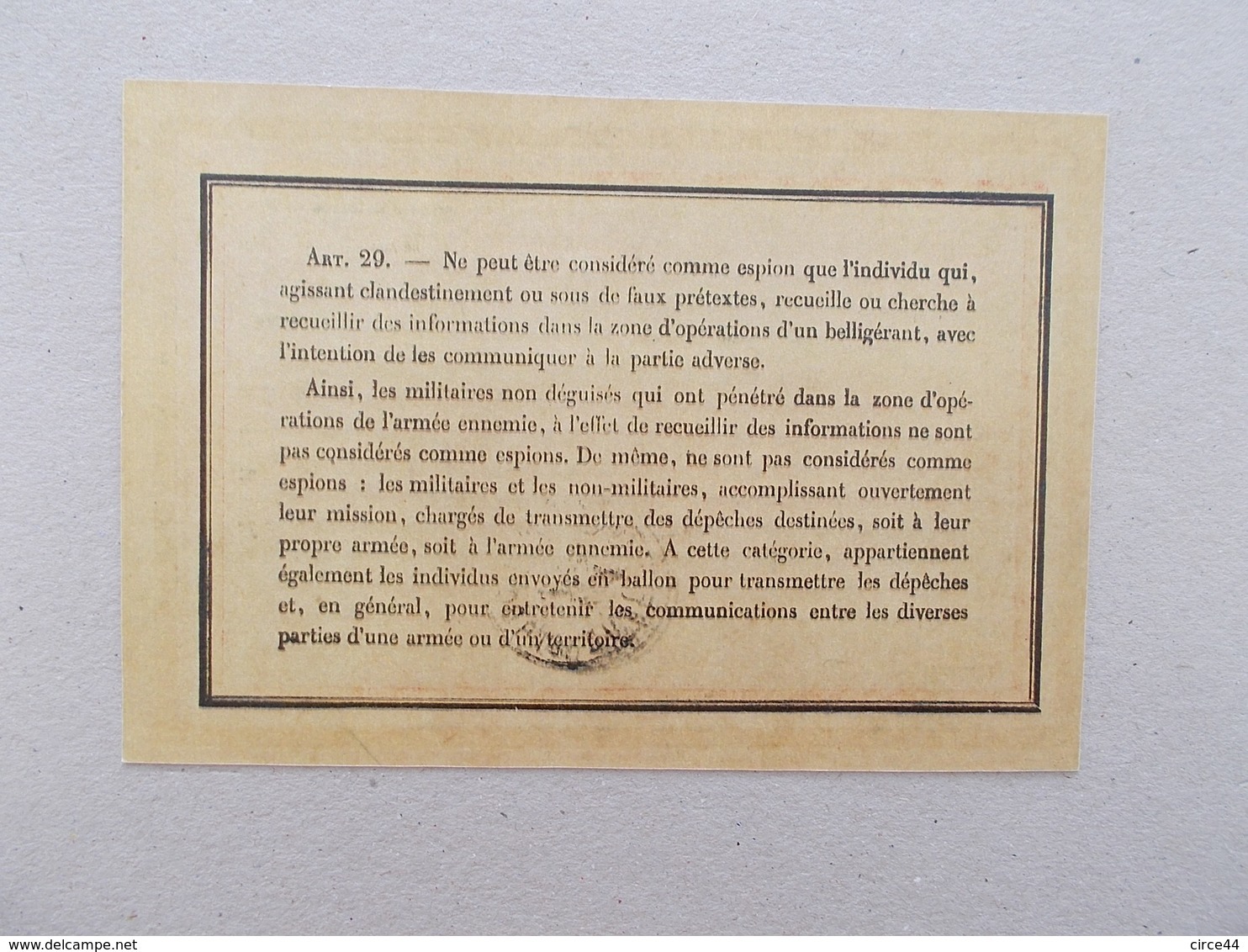 FAC SIMILE(PHOTOCOPIE).CARTE DISTRIBUEE AUX FACTEURS DE LA POSTE POUR BENEFICIER DE LA CONVENTION DE LA HAYE.1937. - Décrets & Lois