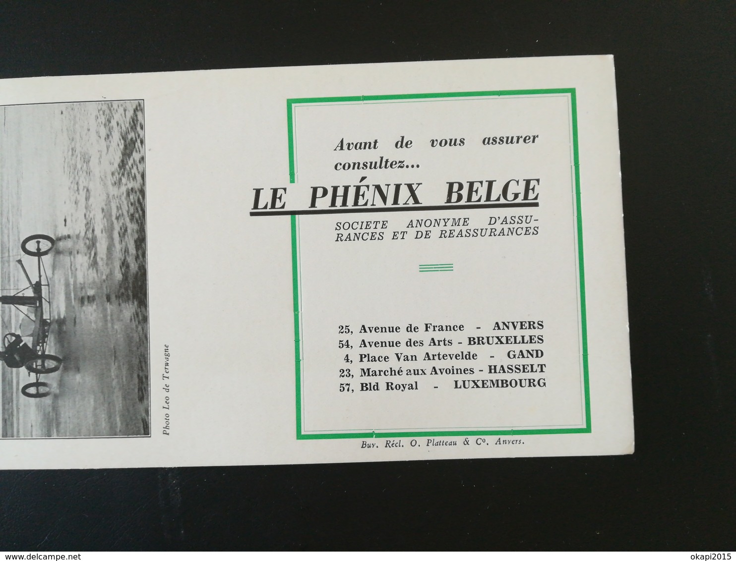 Vieux Buvards Publicité  De La Société D  Assurances  "Le Phénix Belge ",  Image Photo  Leo Terwagne . Lot De 2 Buvards. - Publicités