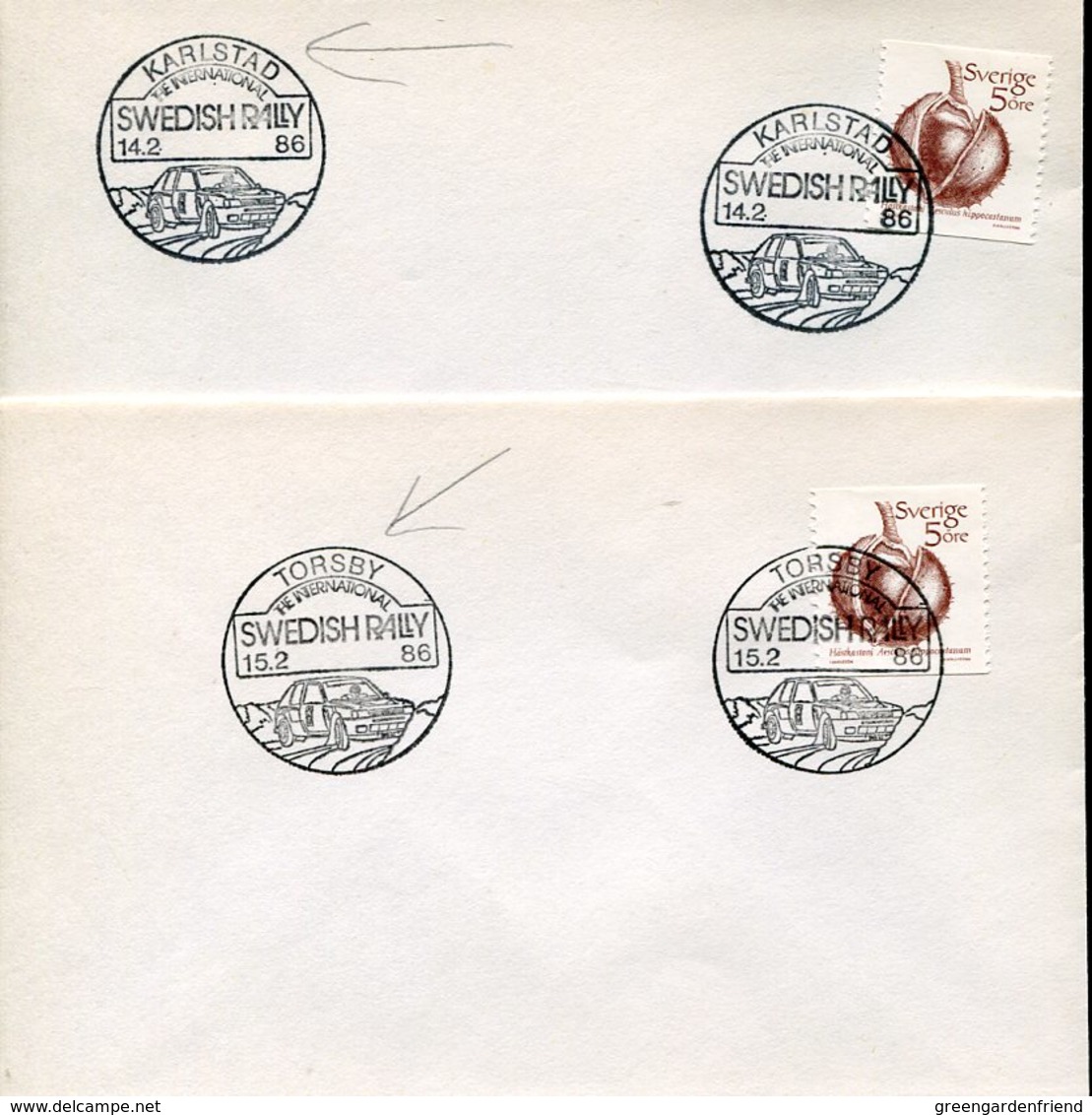 34002 Sweden, 2 Covers With Special Postmarks 1986 Torsby + Karlstad, Swedish Rally, Rallye - Automobile