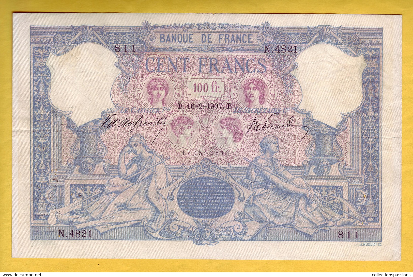 * BILLET FRANCAIS - 100 Francs Bleu Et Rose 16-2-1907 TB+ - 100 F 1888-1909 ''Bleu Et Rose''