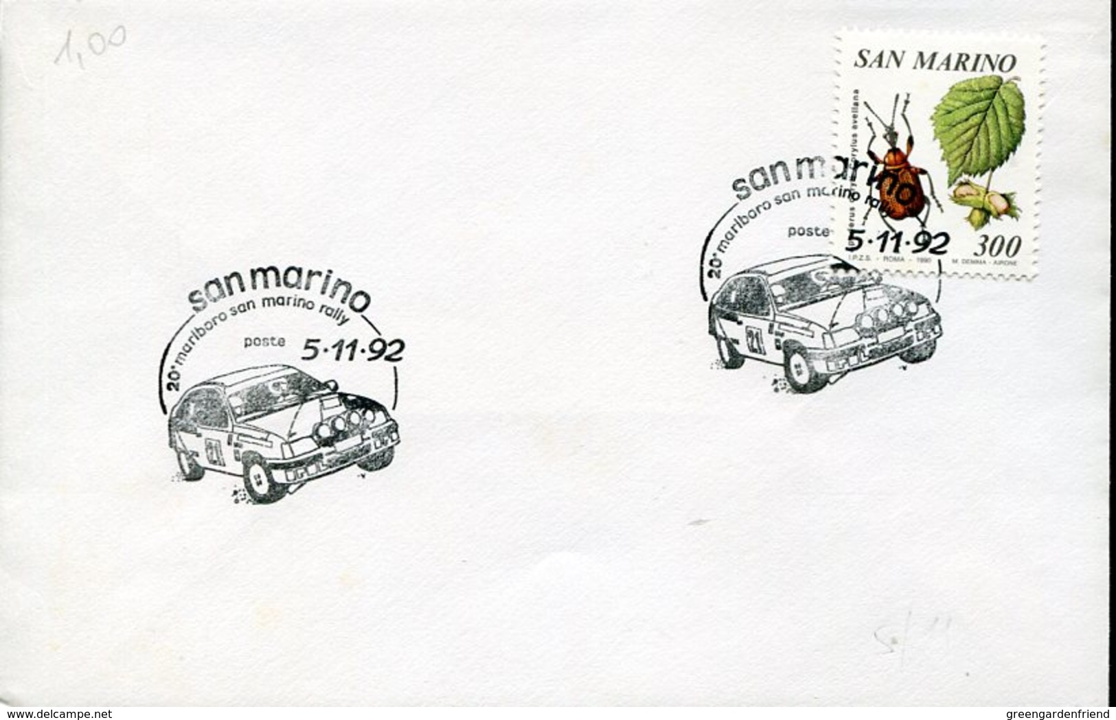 34014 San Marino  Special Postmark 1992  Marlboro  San Marino Rally  Rallye - Automobilismo