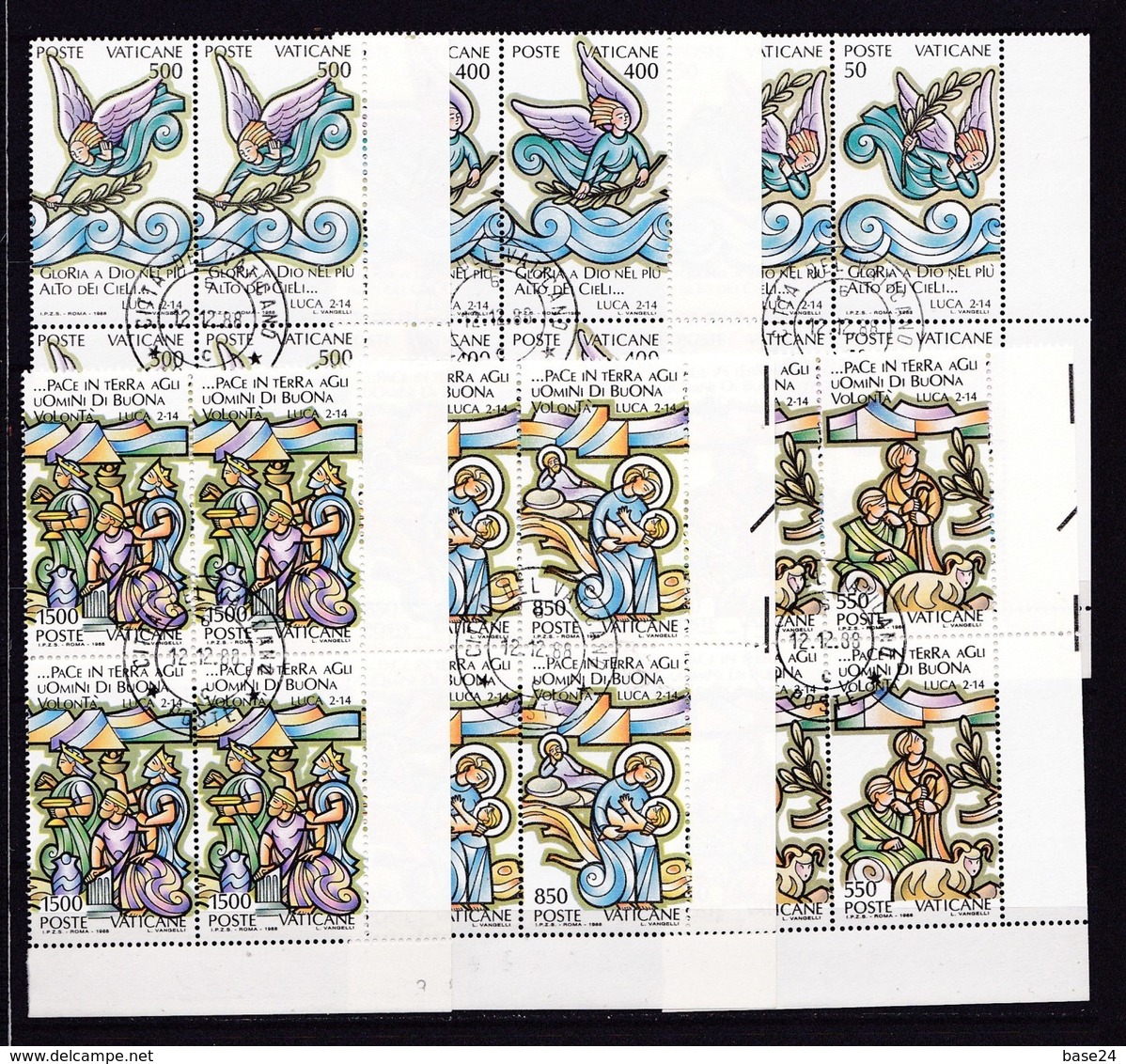 1988 Vaticano Vatican  NATALE  CHRISTMAS 4 Serie Di 6 Valori In Quartina Usata Con Gomma Used Bl.4 - Used Stamps