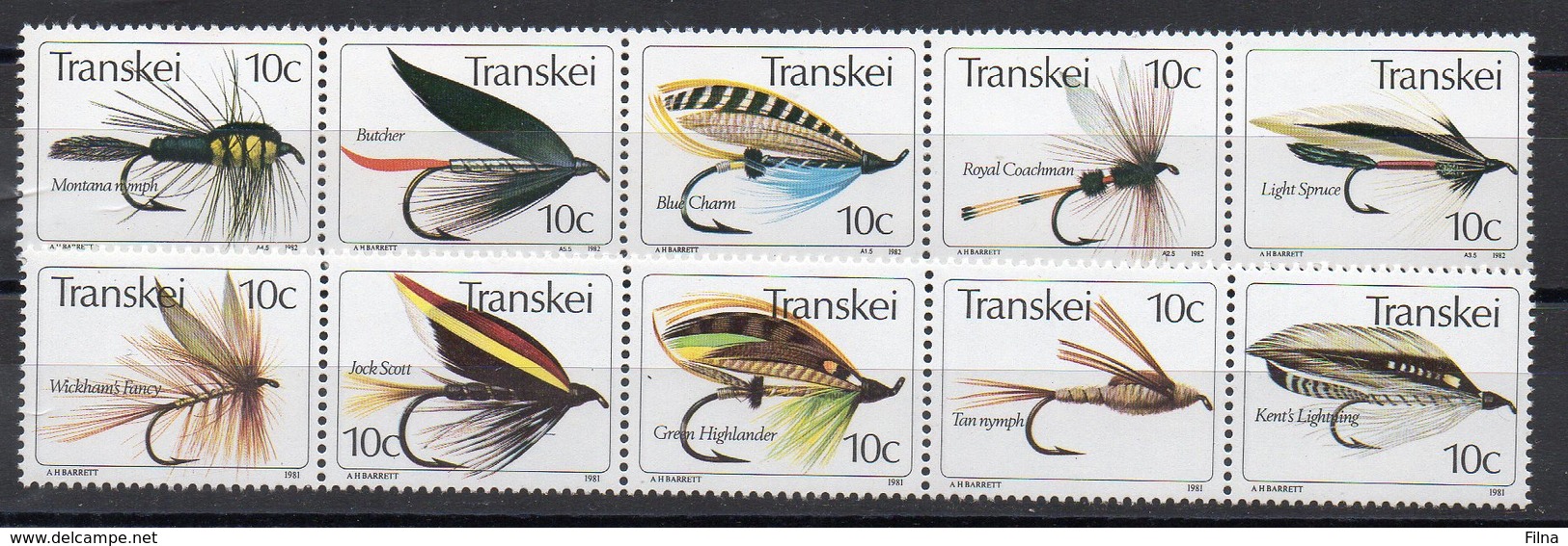 TRANSKEI 1981 - ESCHE DA PESCA - 2 SERIE COMPLETE IN STRISCIA  - MNH** - Transkei