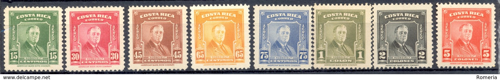 Costa Rica - 1947 - Yt PA 157/164 - 2ème Ann. Mort Du Président Roosevelt - ** - Costa Rica