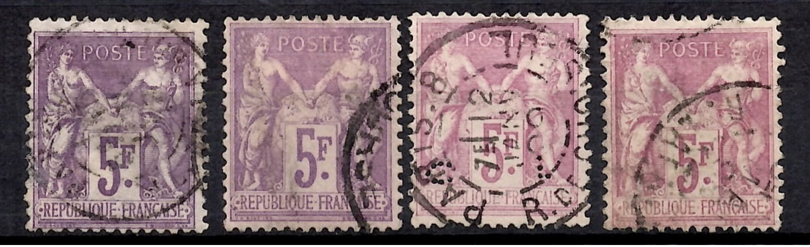 France Sage YT N° 95, Quatre Timbres Oblitérés. B/TB! A Saisir! - 1876-1898 Sage (Type II)