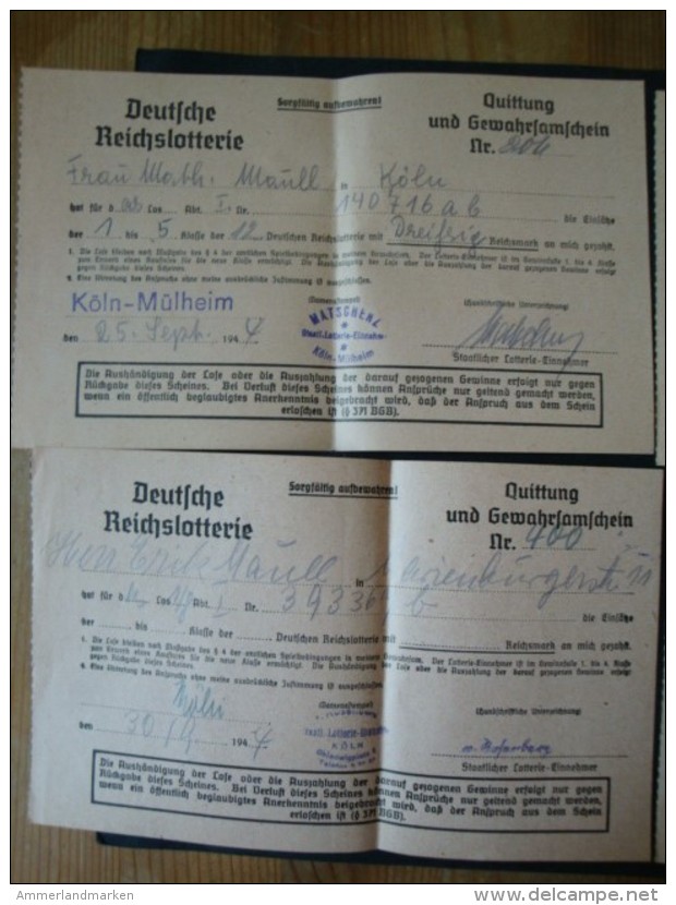 Deutsche Reichslotterie, 4 Lose Köln 1944 !! - Lotterielose