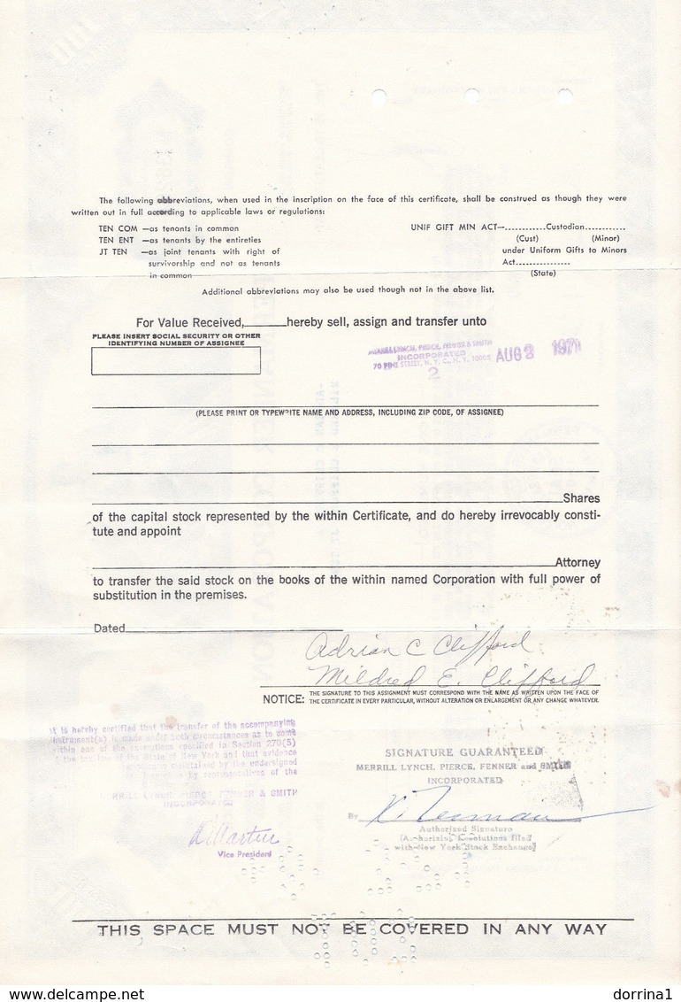 Certificate Of Stock 100 Shares Permaneer Corporation 1968 United States - Unclassified