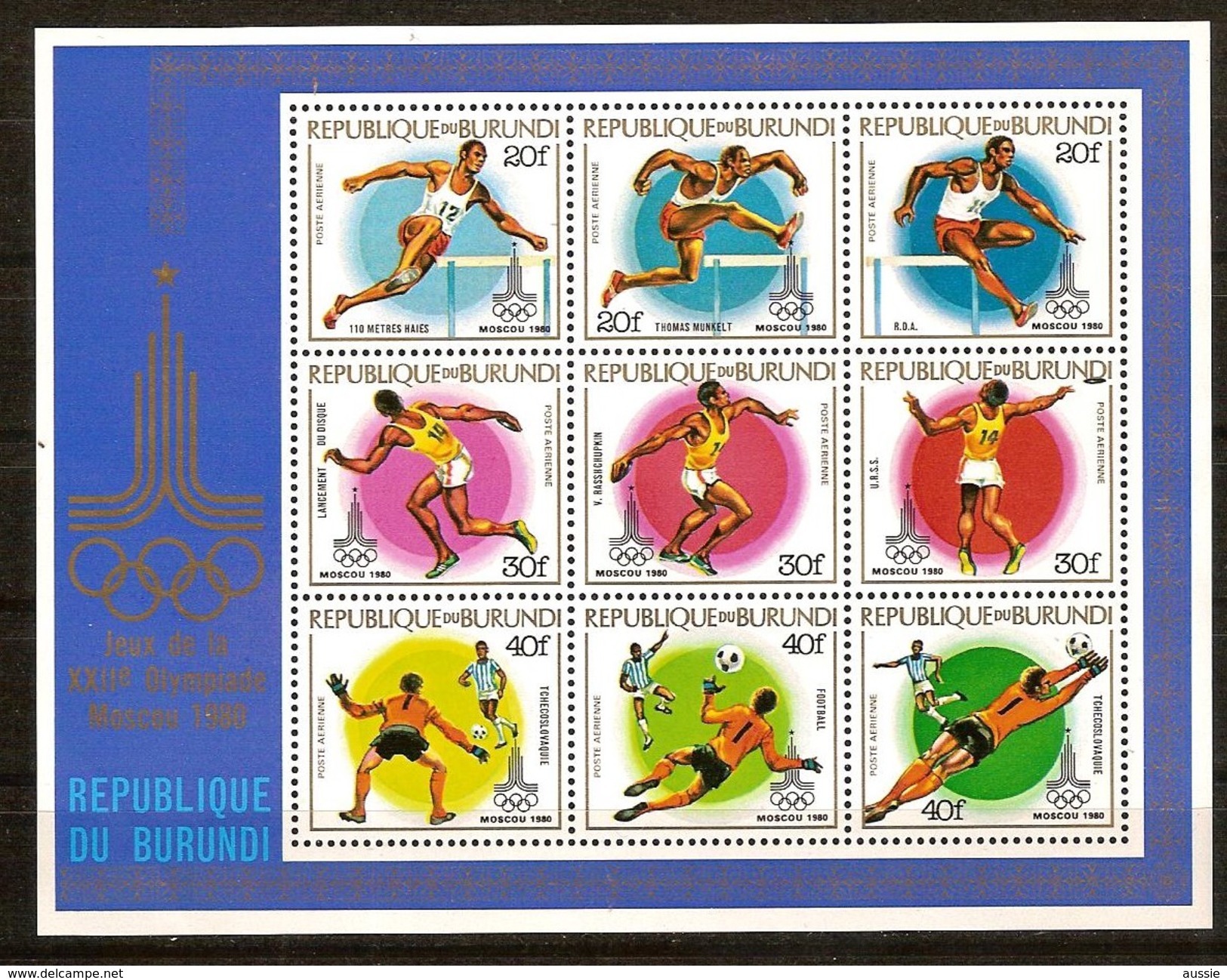Burundi 1980 OBCn° Bloc 111 *** MNH Cote 50 Euro Olympische Spelen Moskou Jeux Olympiques - Nuovi