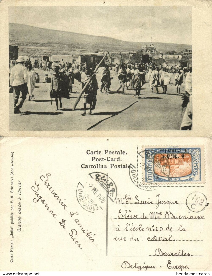 Ethiopia, HARRAR, Harari Region, Grand Square (1926) Postcard, Stamp - Ethiopia