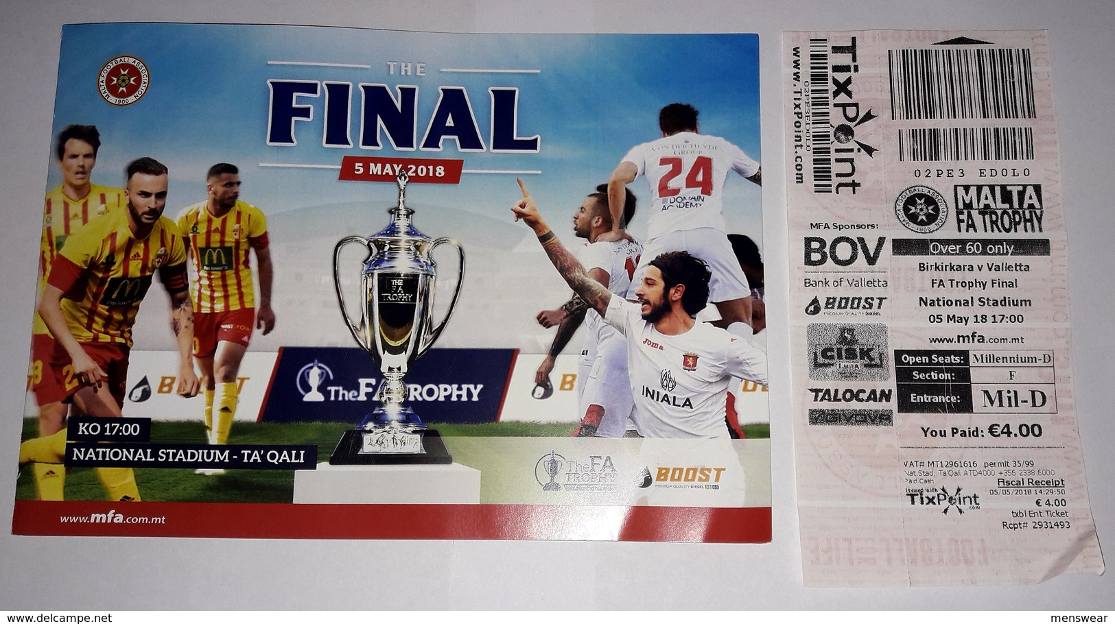 MALTA -  PROGRAM BOOK & TICKET  ( VALLETTA Vs BIRKIRKARA   ) FA TROPHY FINAL 2018 - Books